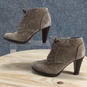 White Mountain Sugarbabe Ankle Bootie | Women’s 8.5M | Beige Leather Cone Heel